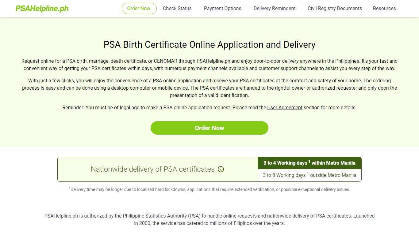 PSA (NSO) Birth Certificate Online Application and Delivery